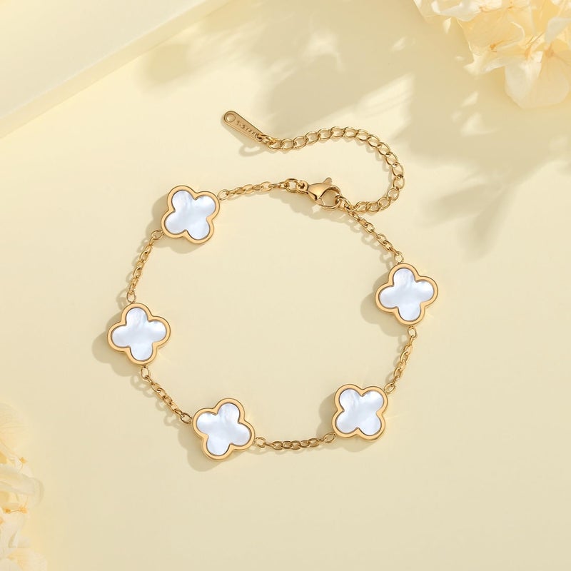 HAITTY 18K Gold Plated Clover Bracelet Set for Women White/Black/Gold/Silver/Green/Pink Adjustable Link Double-Sided Lucky Bracelets Trendy Bracelets Set Jewelry Gifts for Women Men - Image 3
